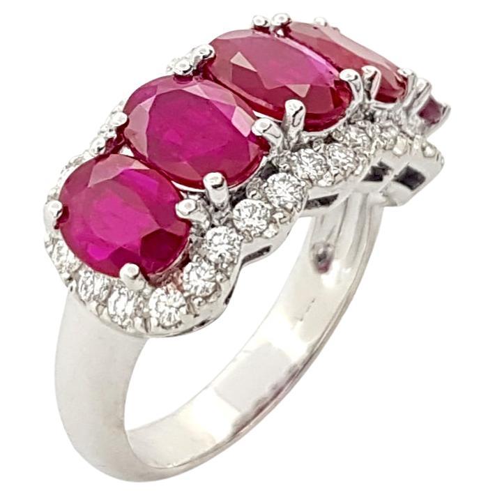 Ruby with Diamond Ring set in 18K White Gold Settings For Sale