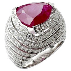 Ruby with Diamond Ring set in 18K White Gold Settings
