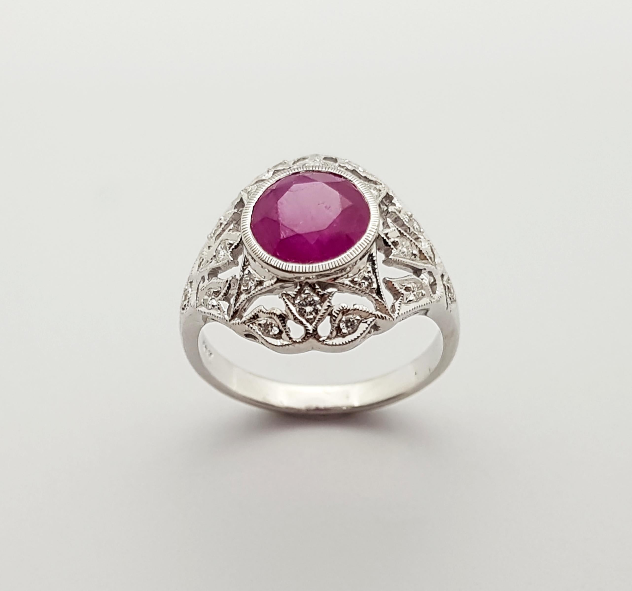 Ruby with Diamond Set in 18 Karat White Gold Settings For Sale 3
