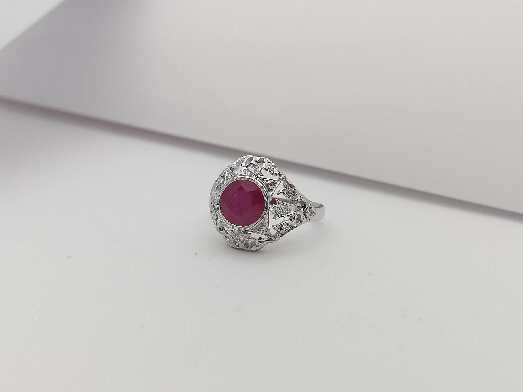 Ruby with Diamond Set in 18 Karat White Gold Settings For Sale 5