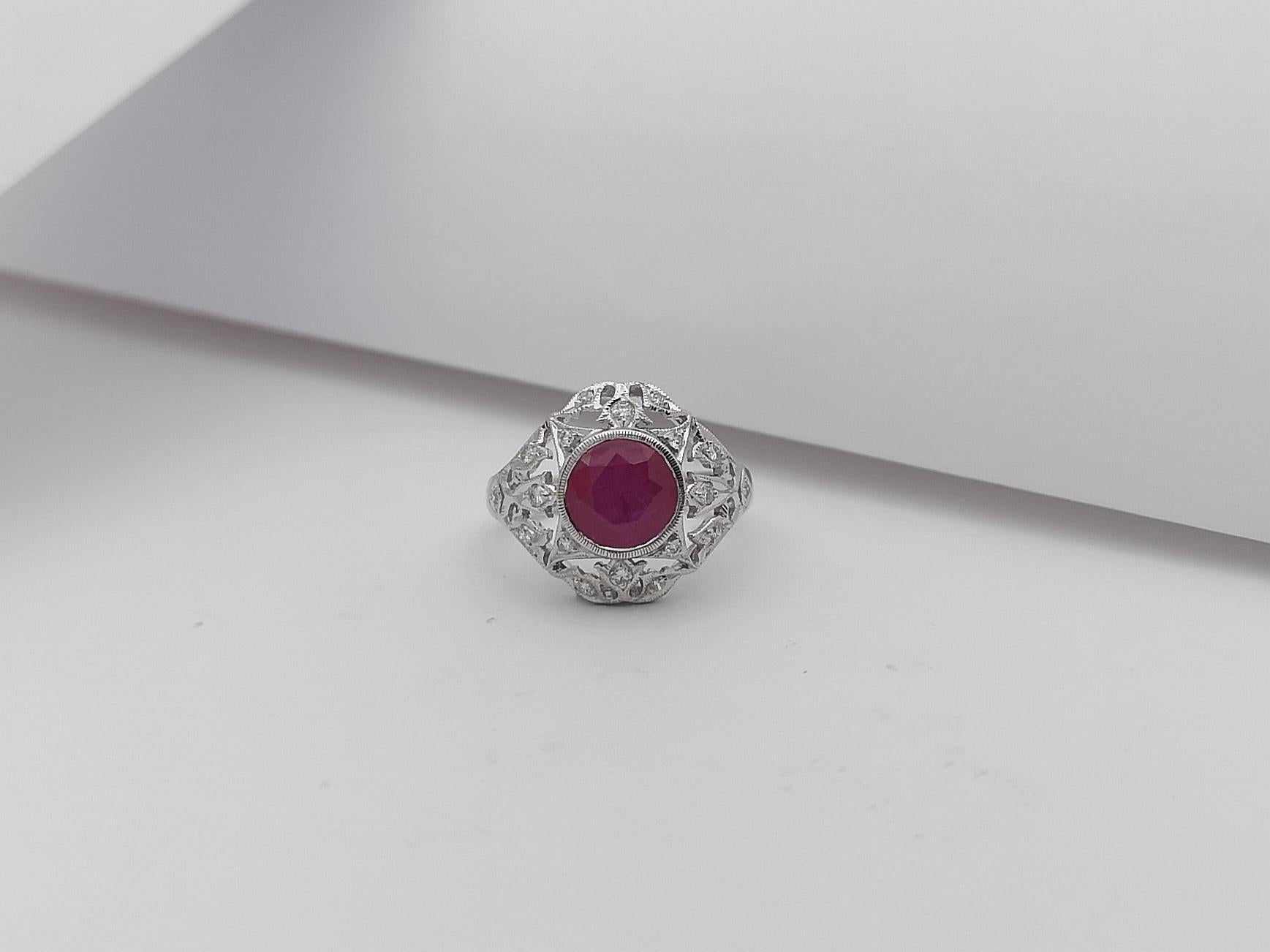 Ruby with Diamond Set in 18 Karat White Gold Settings For Sale 6