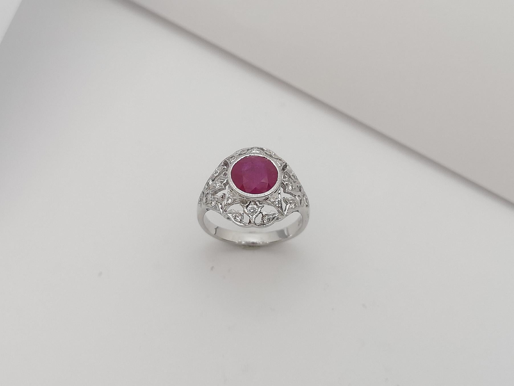 Ruby with Diamond Set in 18 Karat White Gold Settings For Sale 9