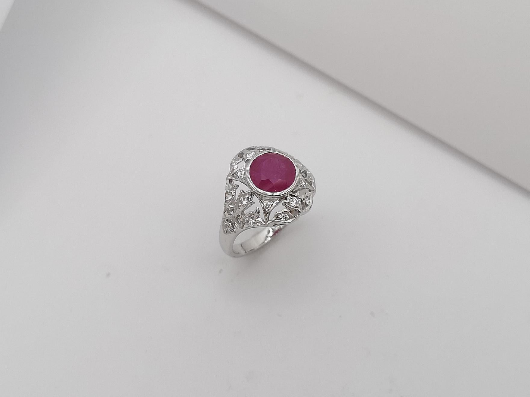 Ruby with Diamond Set in 18 Karat White Gold Settings For Sale 11