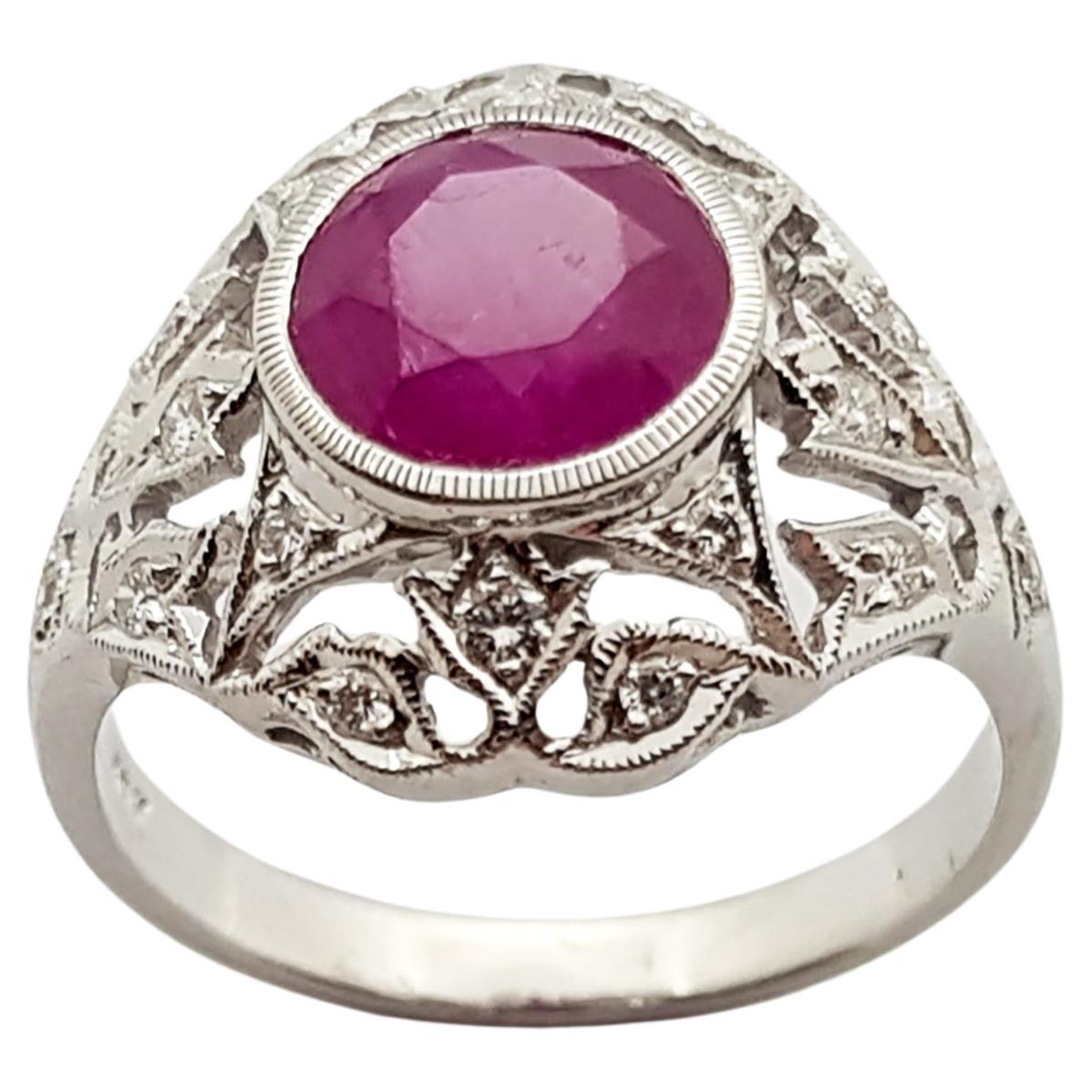 Ruby with Diamond Set in 18 Karat White Gold Settings For Sale