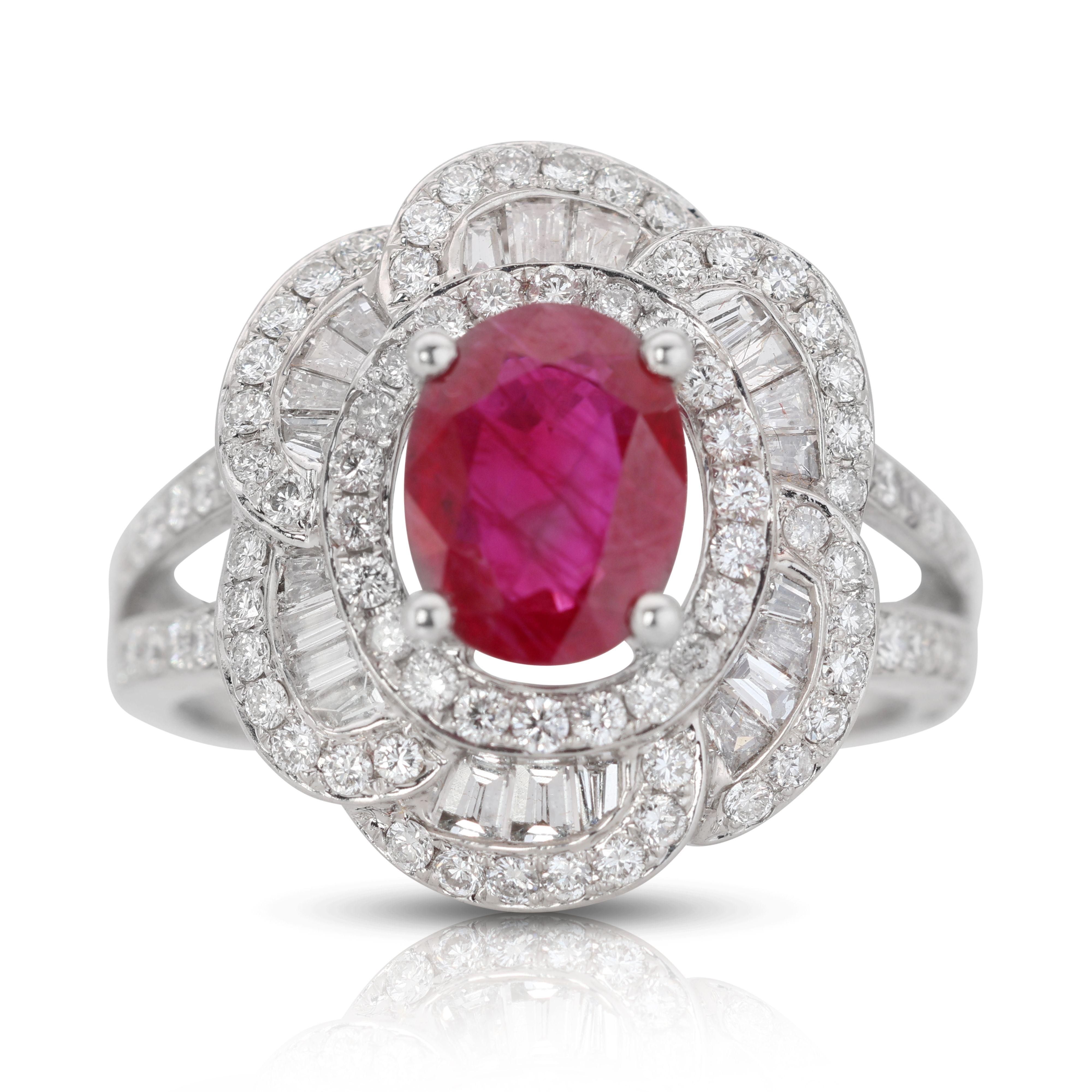 Oval Cut Ruby with Diamonds in White Gold