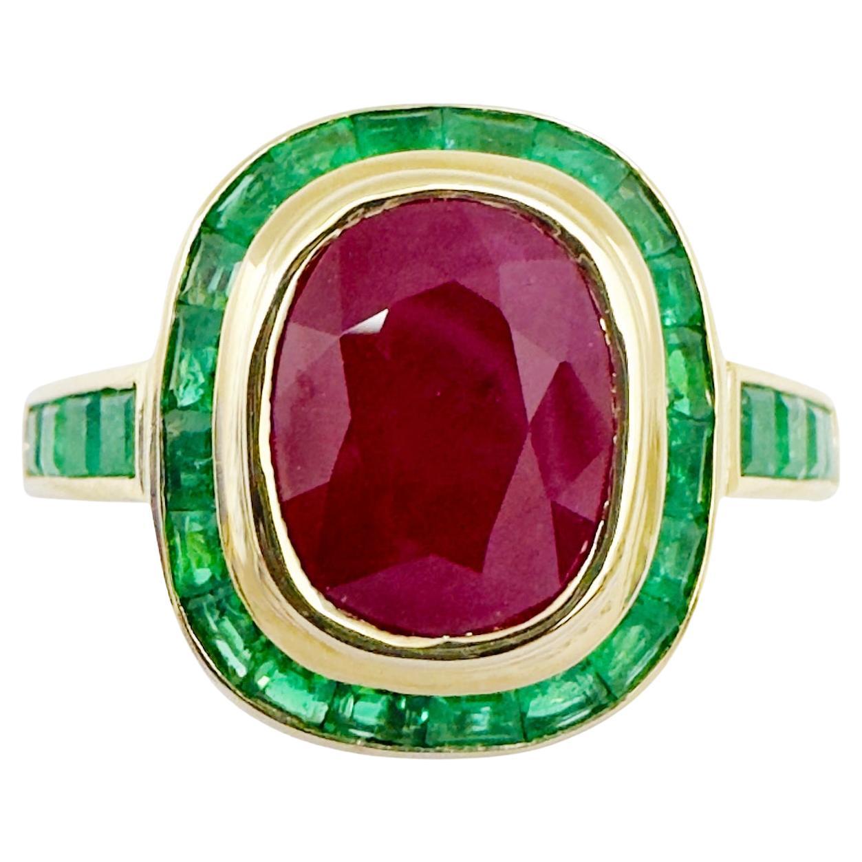 Ruby with Emerald Ring set in 18K Gold Settings