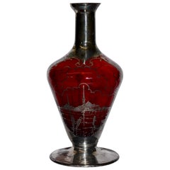 Antique Ruby with Silver Overlay Vase