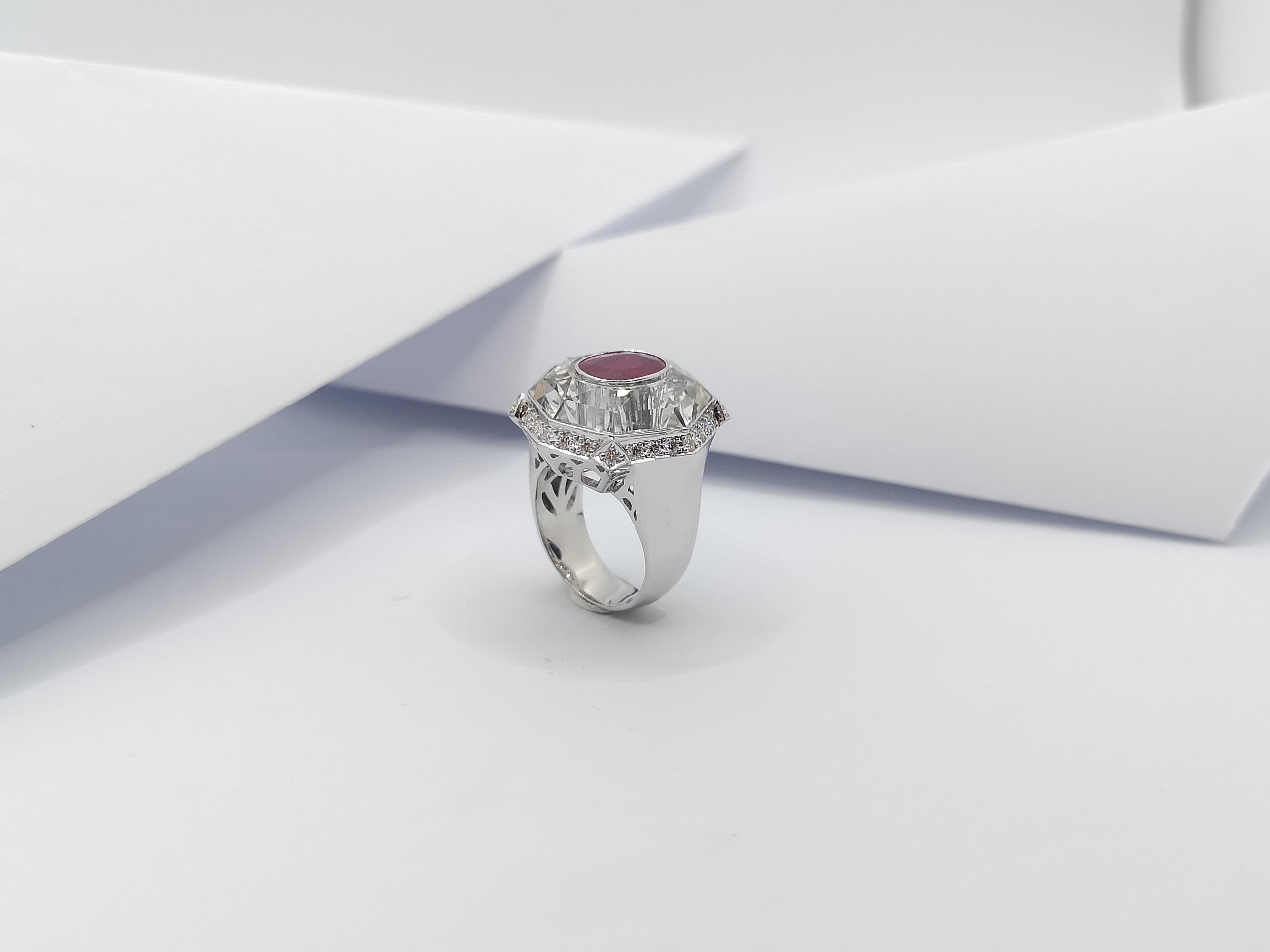 Ruby with White Topaz and Diamond Ring Set in 18 Karat White Gold Settings For Sale 7