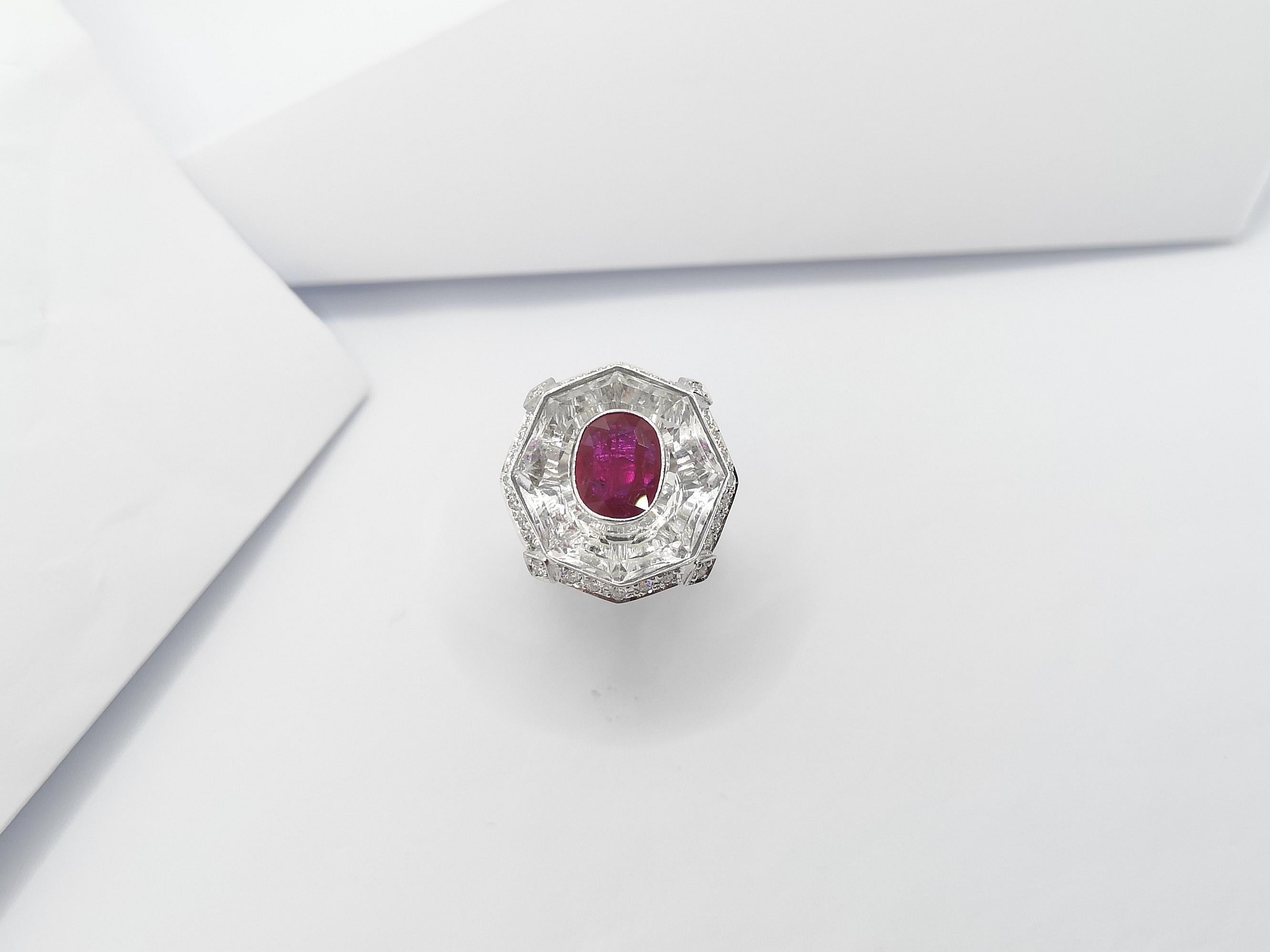 Ruby with White Topaz and Diamond Ring Set in 18 Karat White Gold Settings For Sale 9