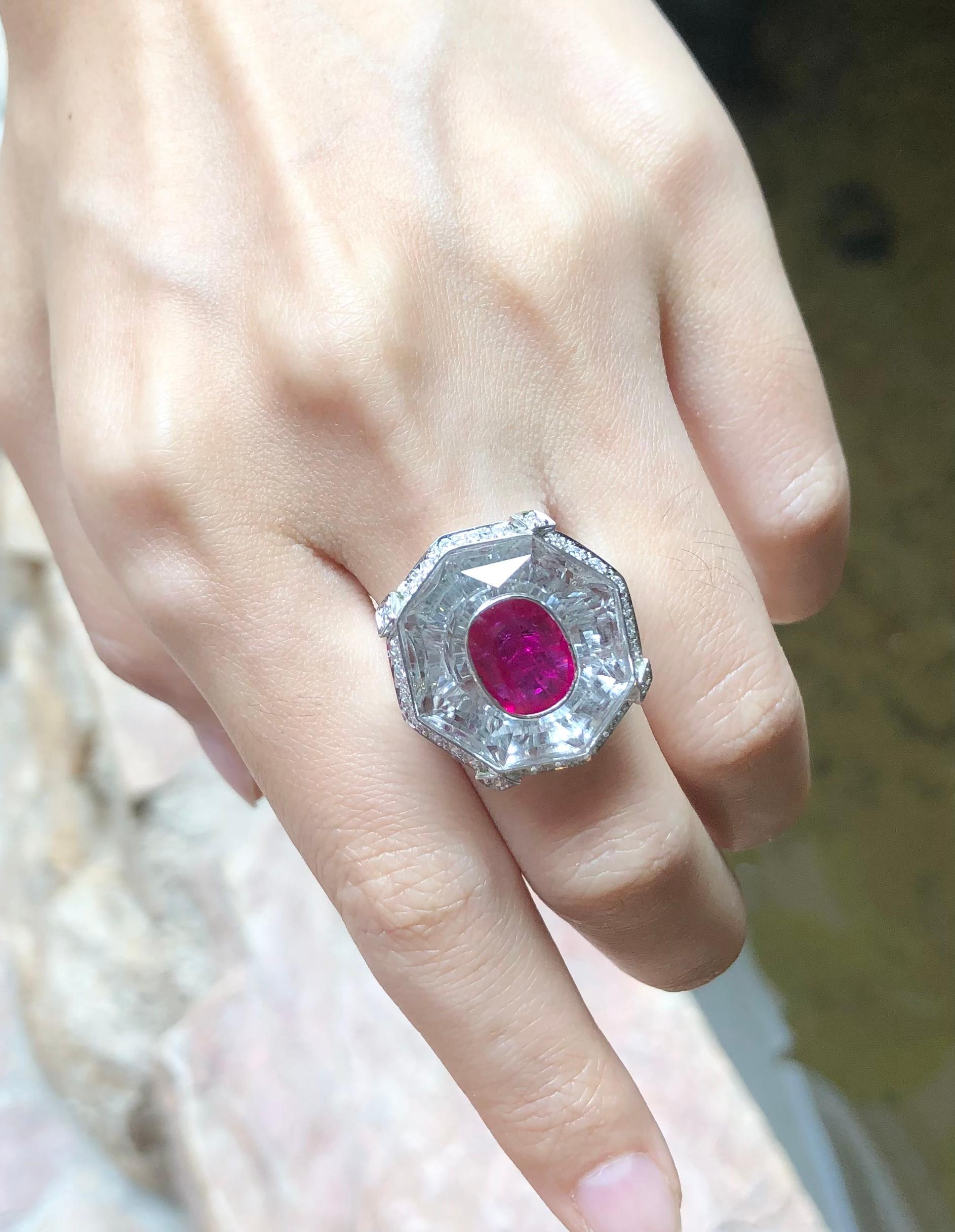 Mixed Cut Ruby with White Topaz and Diamond Ring Set in 18 Karat White Gold Settings For Sale