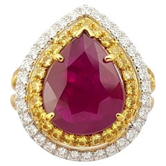 Ruby with Yellow Sapphire and Diamond Ring set in 18K Yellow/White Gold Settings
