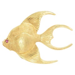 Ruby Yellow Gold Angelfish Brooch