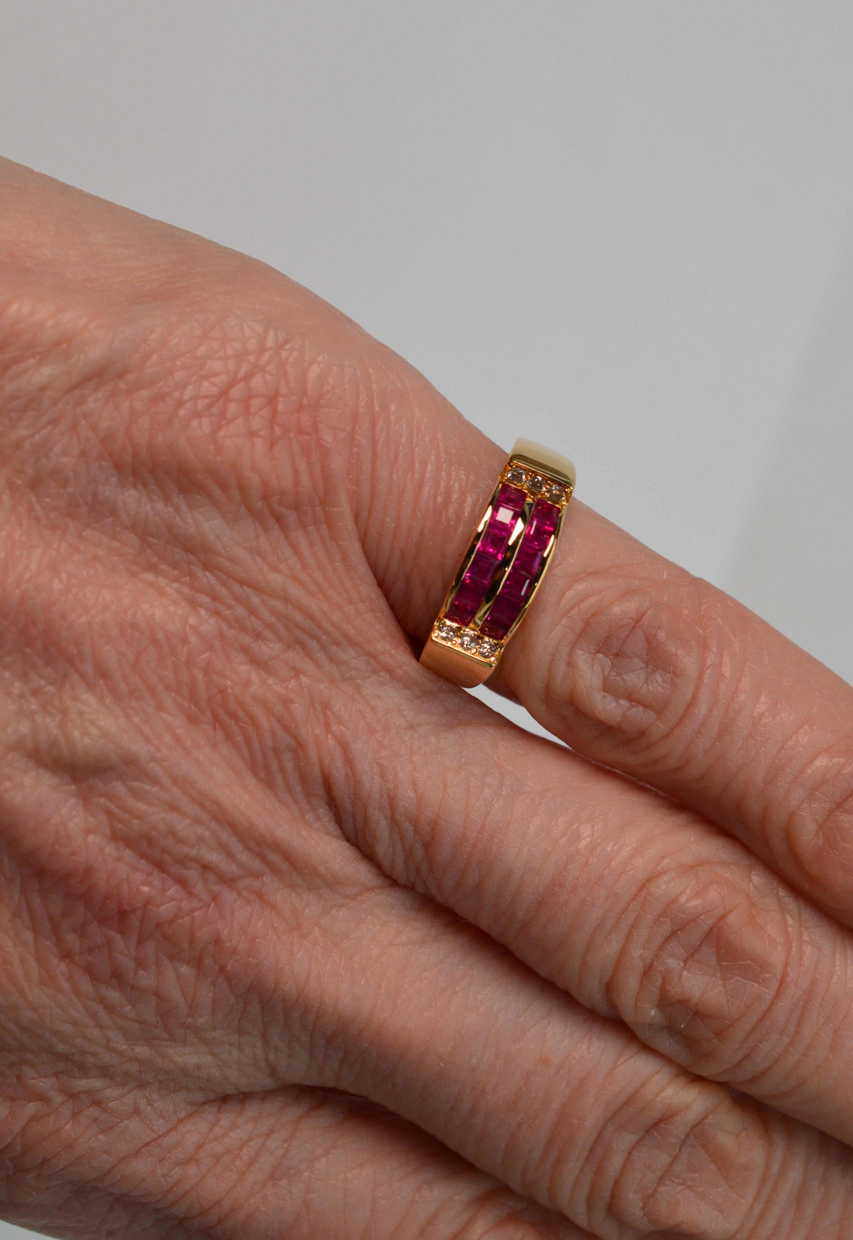 Ruby with Diamond Accents 18 Karat Yellow Gold Band Ring  For Sale 1
