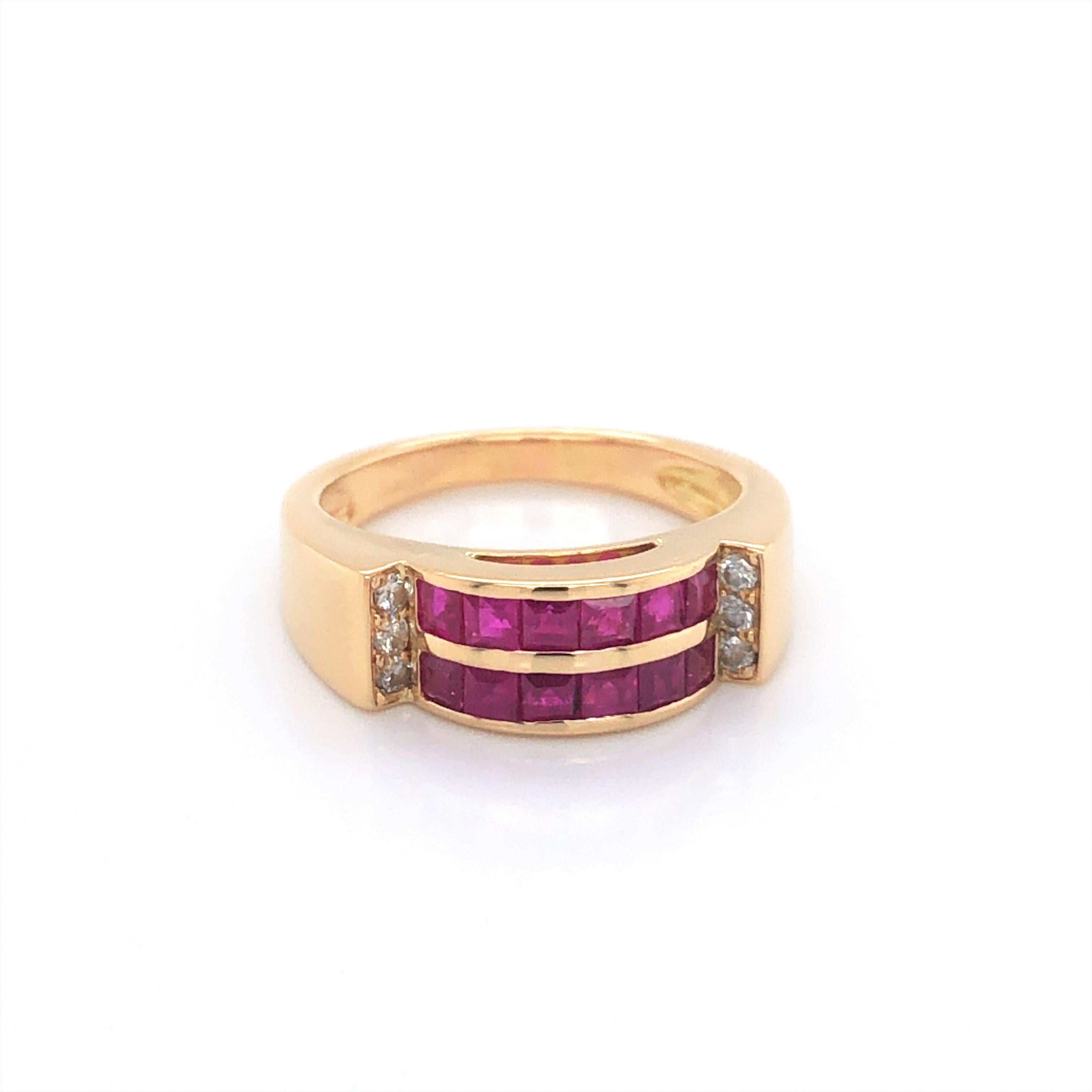 Ruby with Diamond Accents 18 Karat Yellow Gold Band Ring  For Sale 2