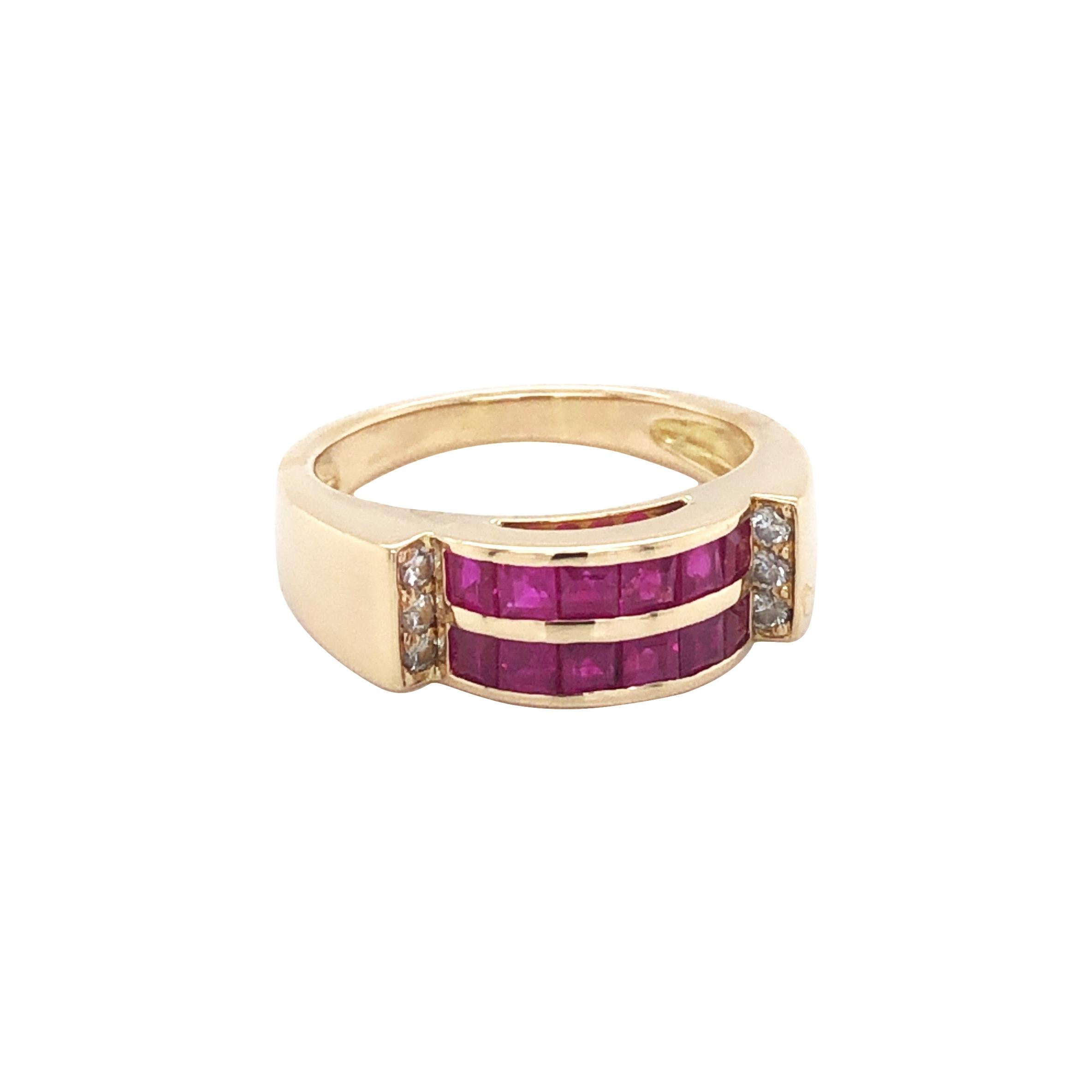 Ruby with Diamond Accents 18 Karat Yellow Gold Band Ring  For Sale