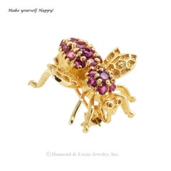 Ruby Yellow Gold Bee Brooch Pendant
