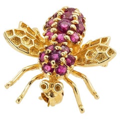 Vintage Ruby Yellow Gold Bee Brooch Pendant