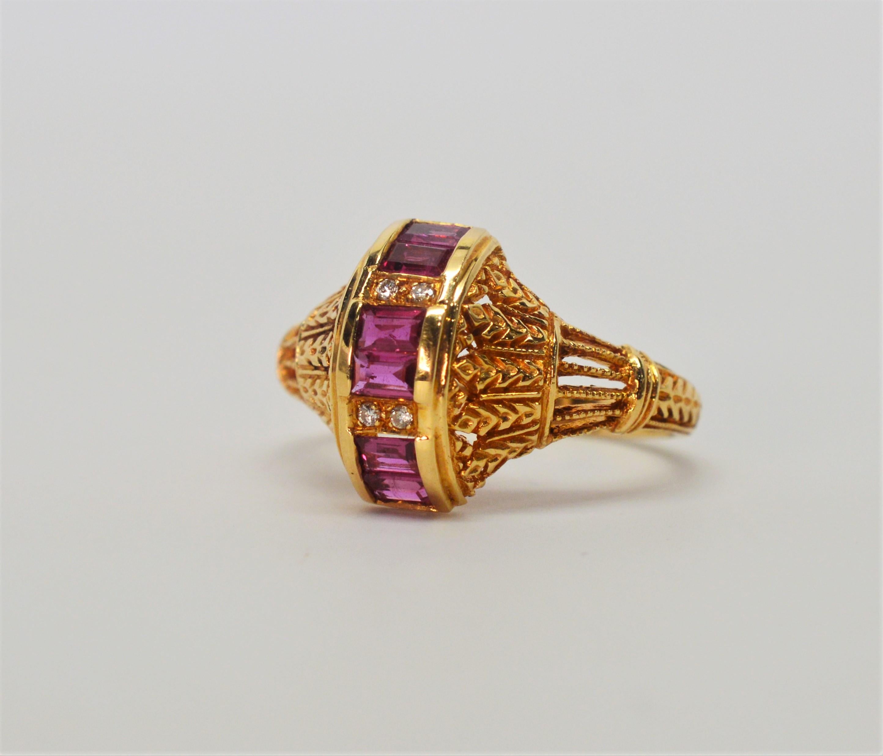 Ruby Yellow Gold Filigree Ring For Sale 3