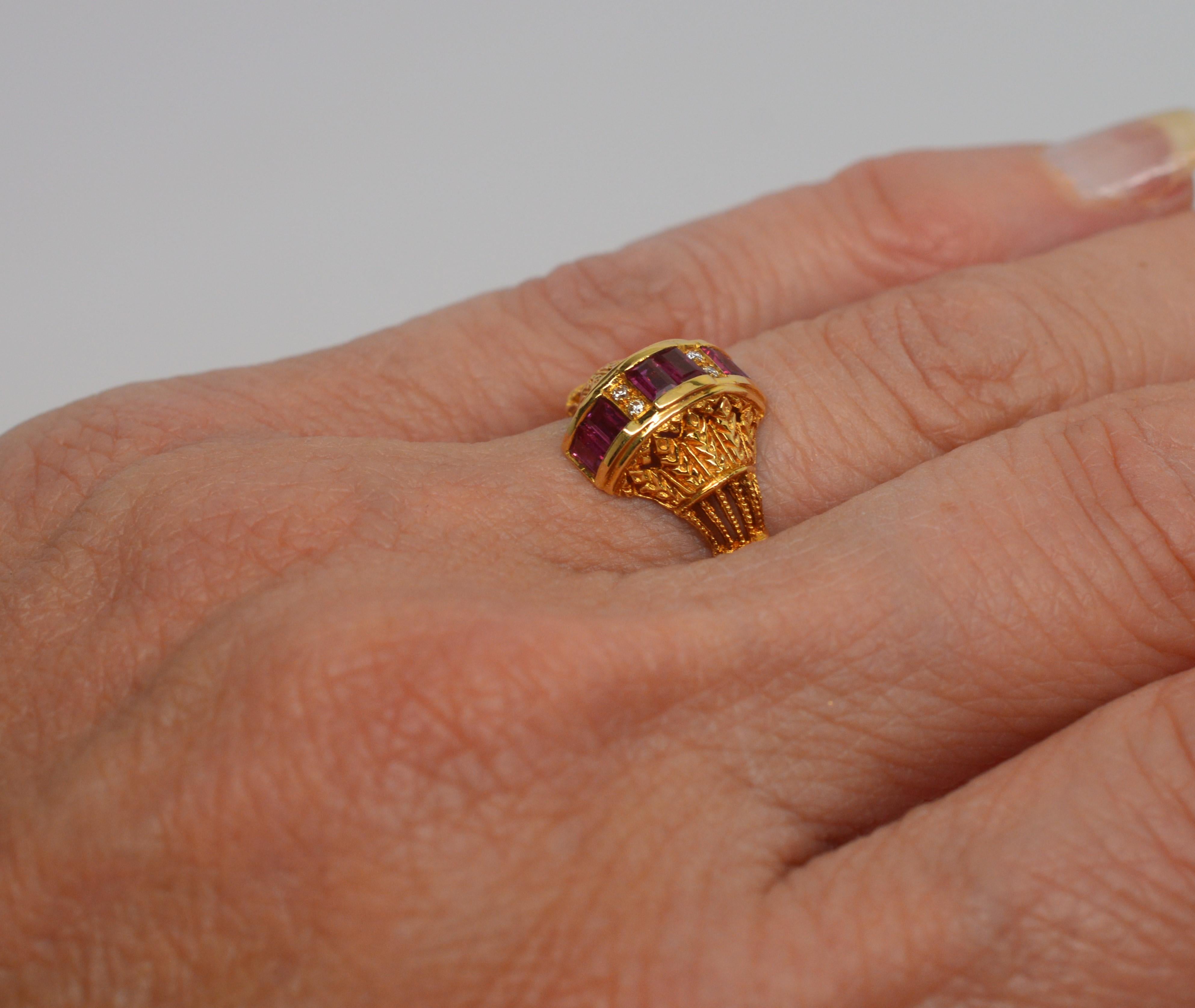 Ruby Yellow Gold Filigree Ring For Sale 1