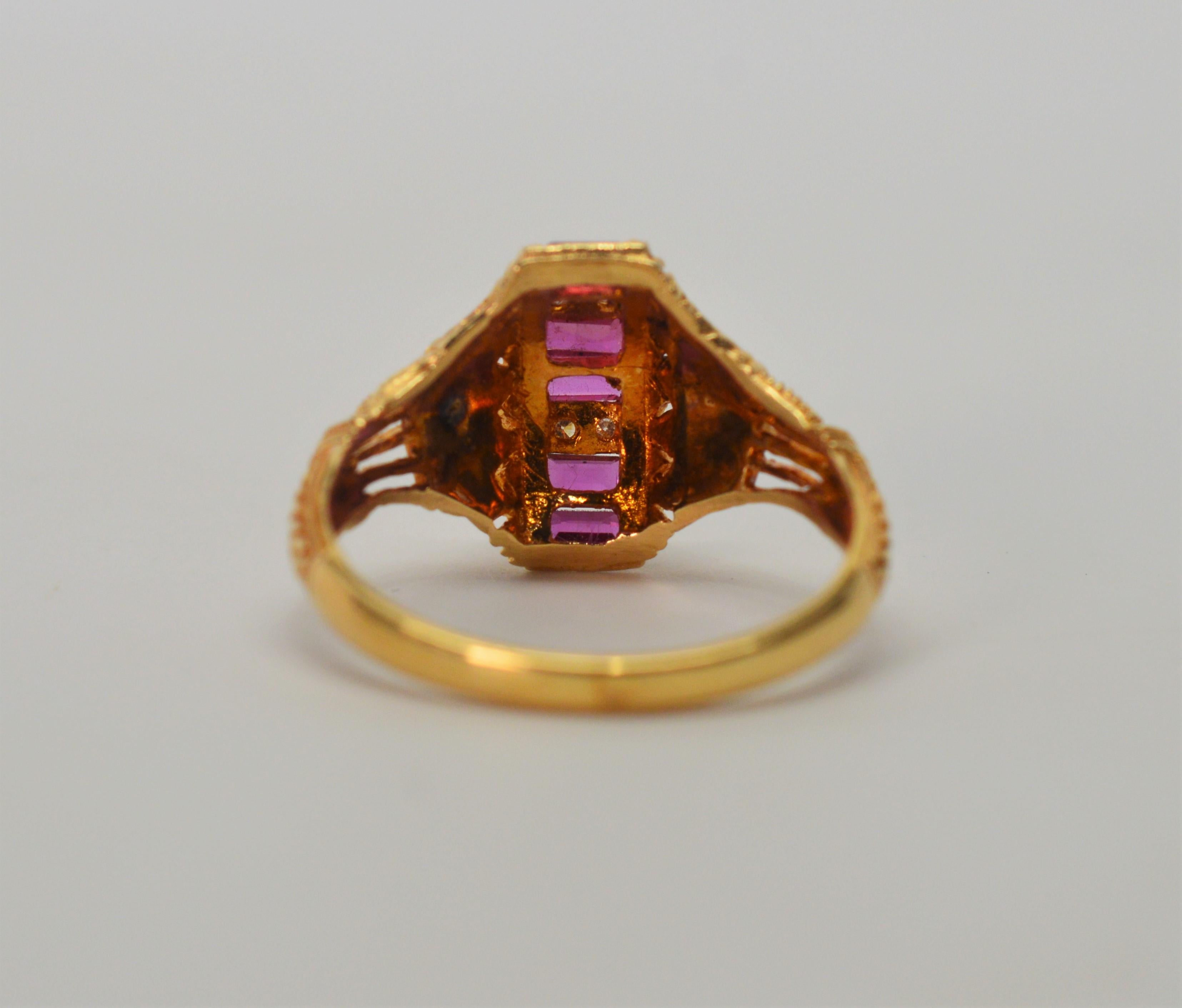 Ruby Yellow Gold Filigree Ring For Sale 2