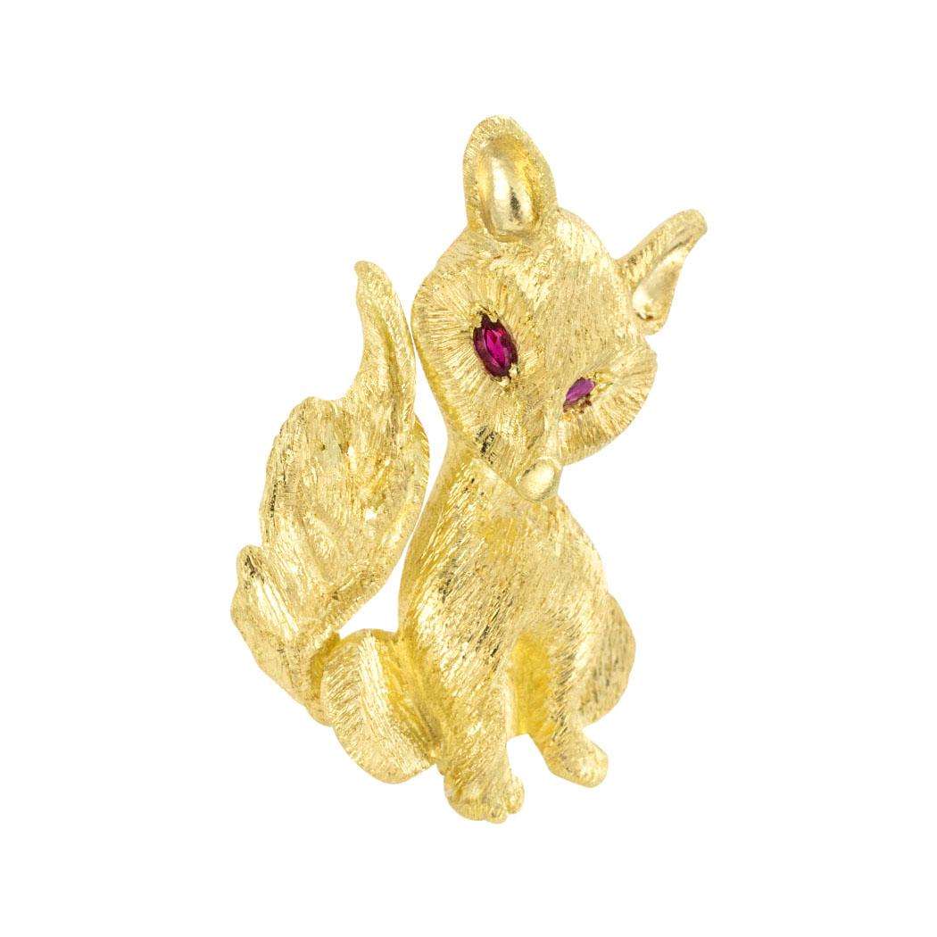 Ruby and yellow gold fox brooch circa 1960.

The facts you want to know are listed below.  Read on.  It is all remarkably short, simple, and clear.

Contact us right away if you have additional questions. 

We are here to connect you with beautiful