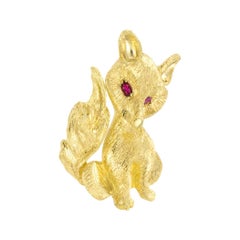 Ruby Yellow Gold Fox Brooch