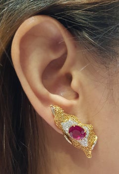 Ruby, Yellow Sapphire and Diamond Organic Earrings in 18K Gold