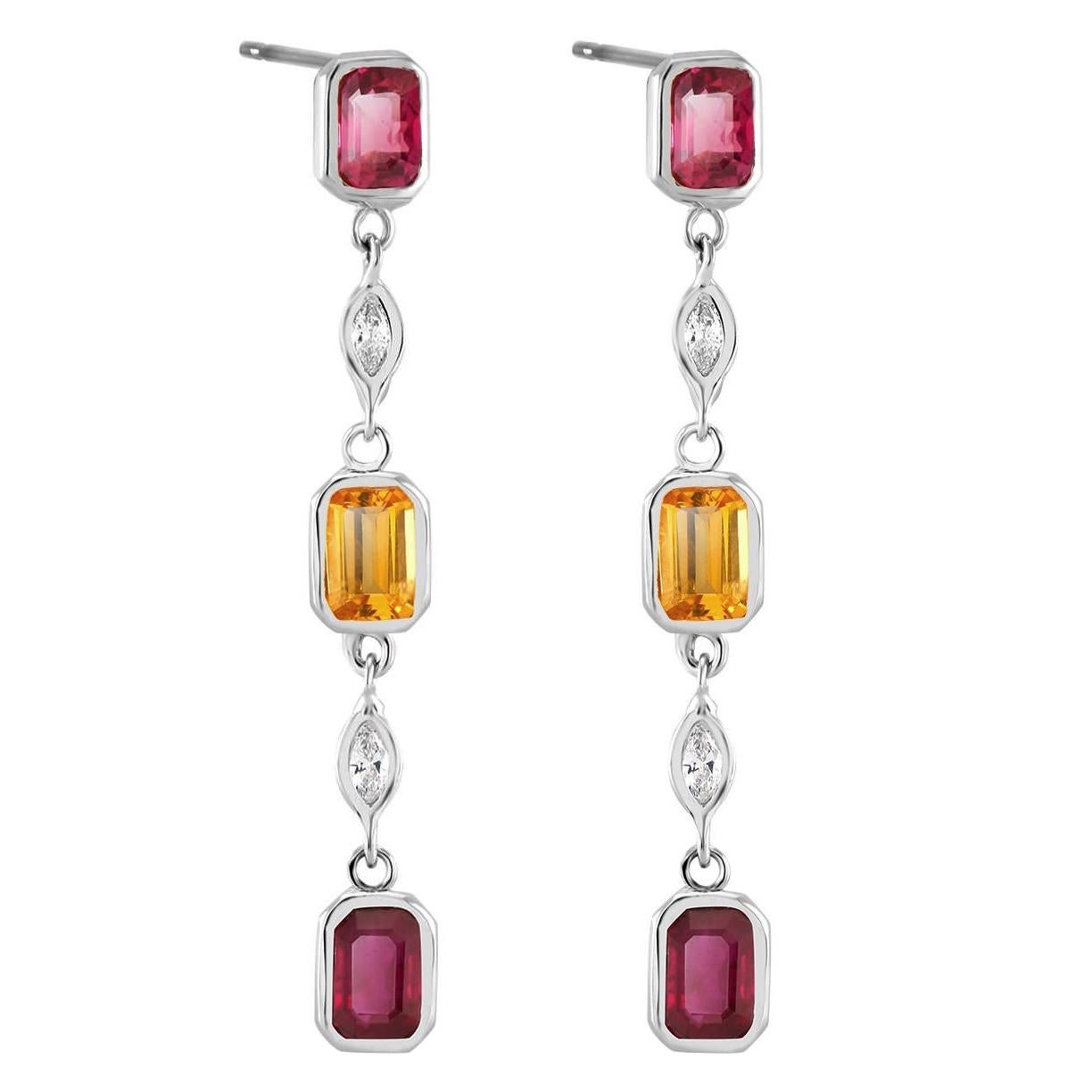 Ruby Yellow Sapphire Marquise Diamond Weighing 3.65 Carat 1.75 Inch Earrings 