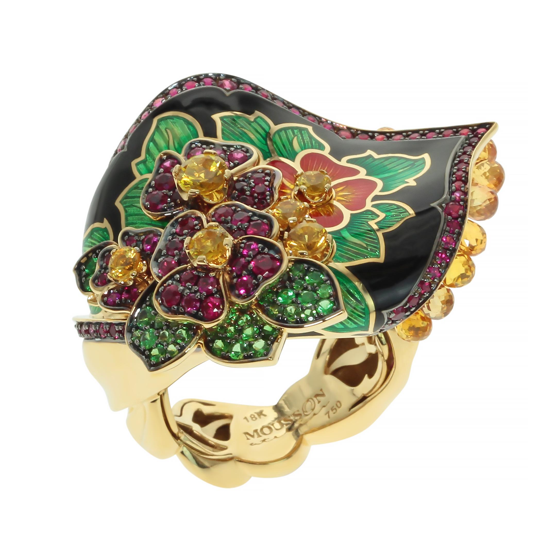 Ruby Yellow Sapphire Tsavorite Enamel A'la Russe Suite
What do you know about Pavlovo Posad shawls? This is a large part of Russian culture, which originated in the 17th century. They are large patterned scarves, which are usually presented as a