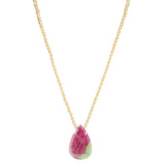 Ruby Zoisite and Green Stone Teardrop Necklace