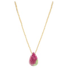 Ruby Zoisite and Green Stone Teardrop Necklace