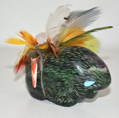 Ruby Zoisite Feather Bundled Buffalo Fetish by Amos Pino, 2002