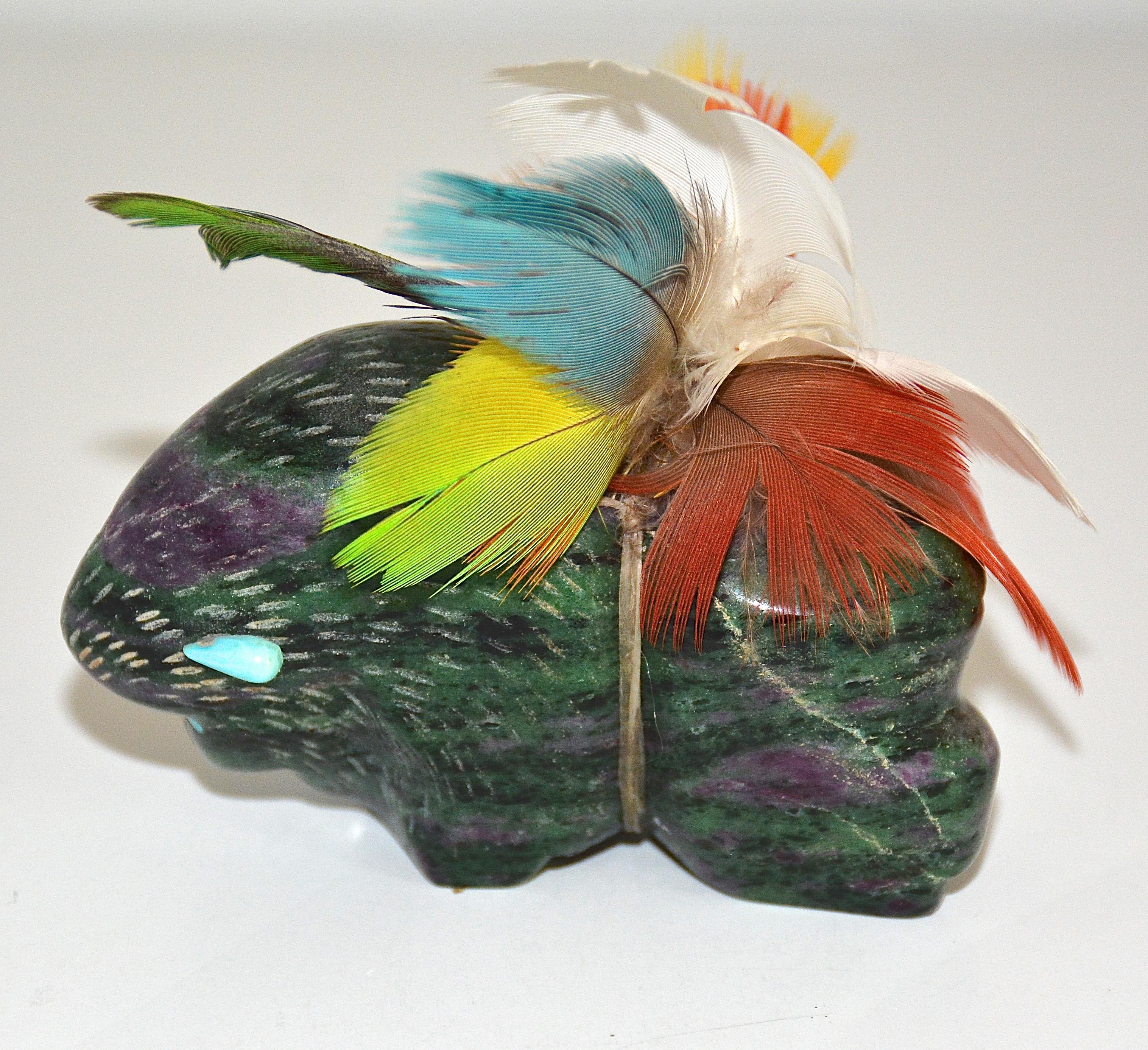 Other Ruby Zoisite Feather Bundled Buffalo Fetish by Amos Pino, 2002 For Sale