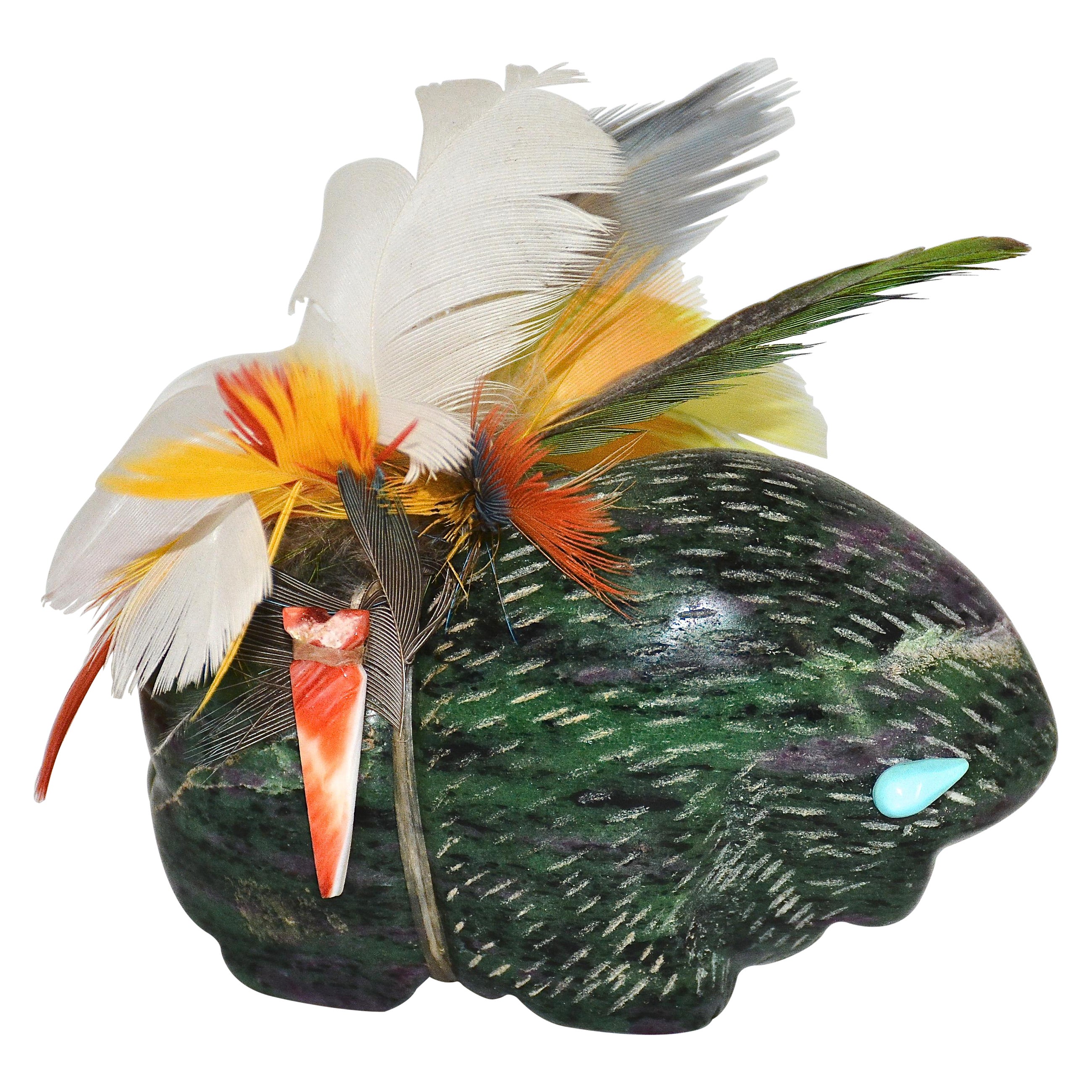 Ruby Zoisite Feather Bundled Buffalo Fetish by Amos Pino, 2002