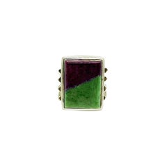 Ruby Zoisite Rectangular Bezel Set Sterling Silver Statement Ring 