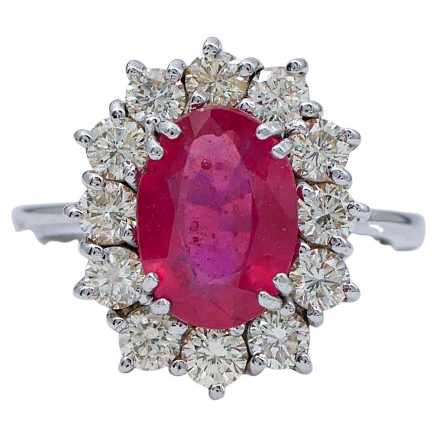 Ruby, Diamonds, 14 Karat White Gold Ring For Sale