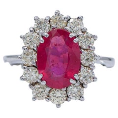 Ruby, Diamonds, 14 Karat White Gold Ring