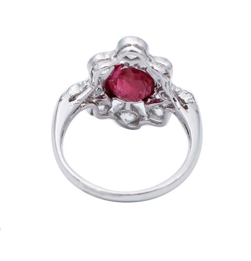Retro Ruby, Diamonds, 18 Karat White Gold