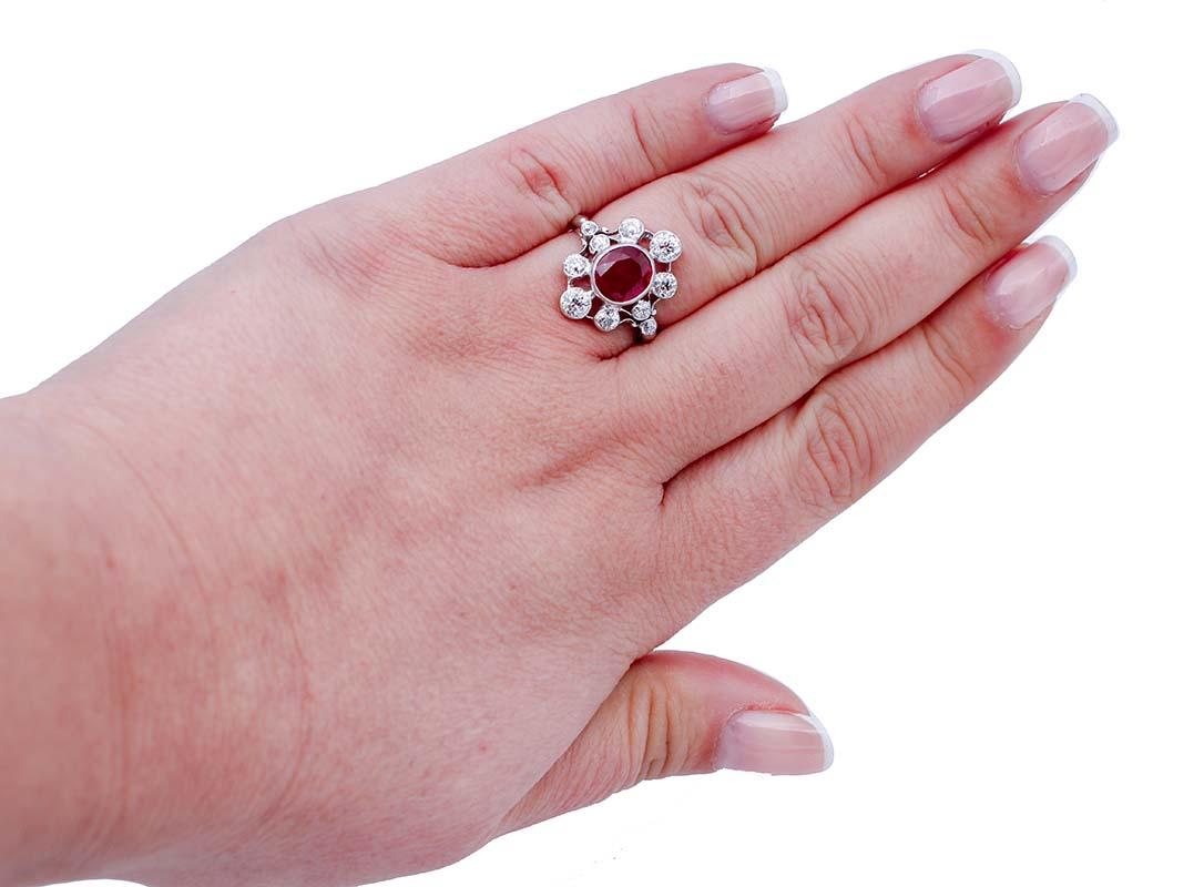 Mixed Cut Ruby, Diamonds, 18 Karat White Gold