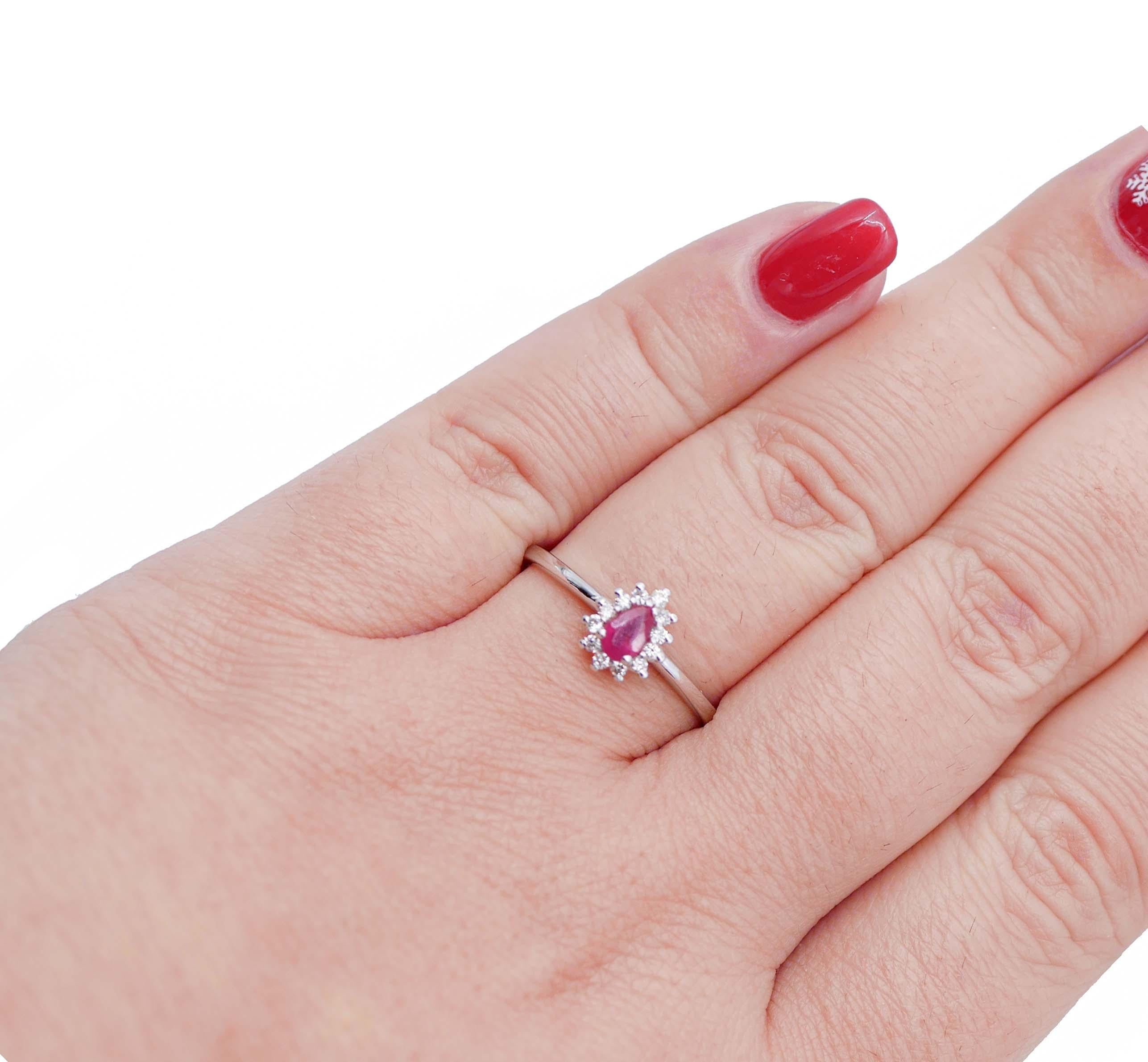 Women's Ruby, Diamonds, 18 Karat White Gold Modern Ring For Sale