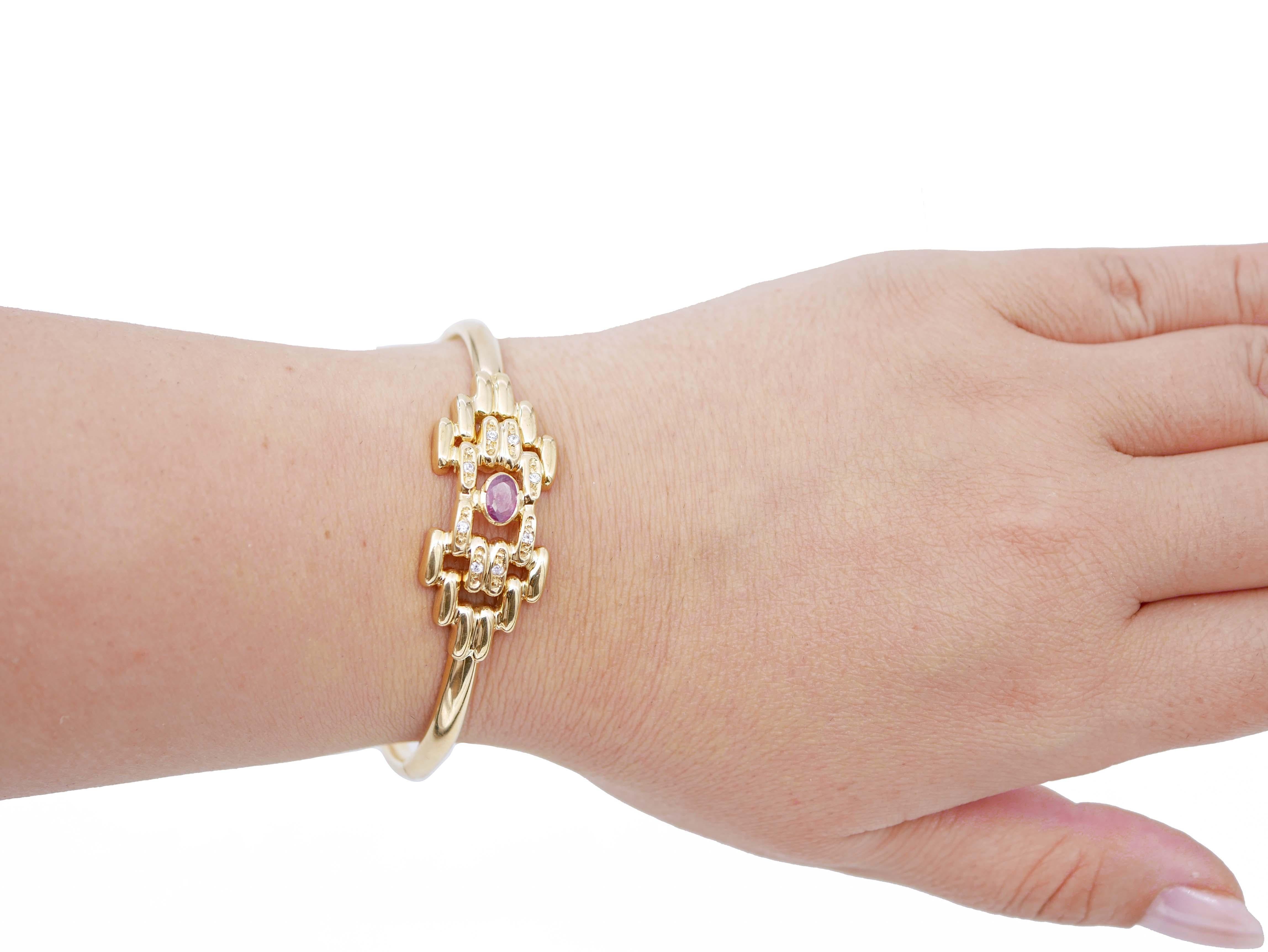 Mixed Cut Ruby, Diamonds, 18 Karat Yellow Gold Retrò Bracelet For Sale