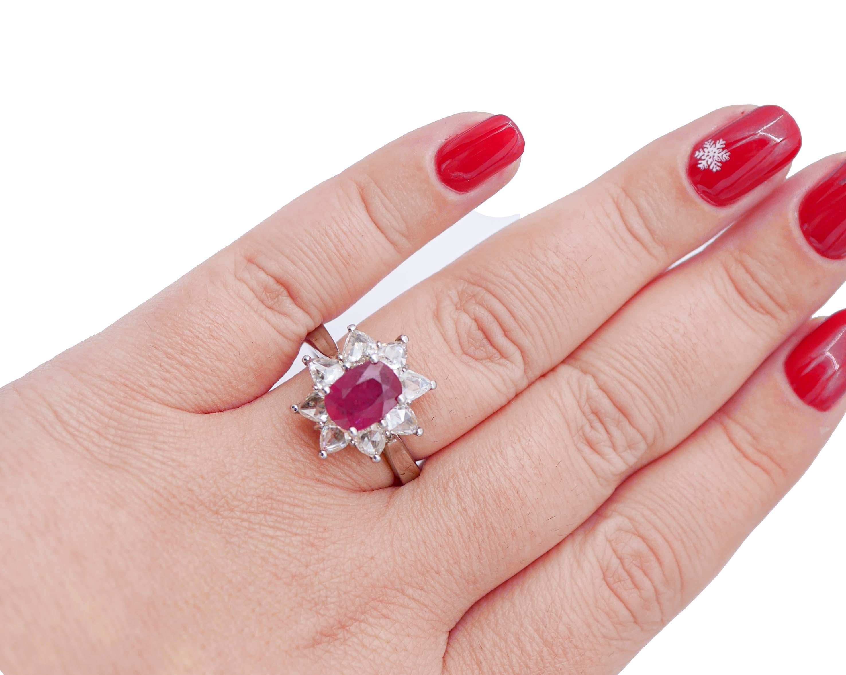 Ruby, Diamonds, Platinum Retrò Ring. In Good Condition For Sale In Marcianise, Marcianise (CE)