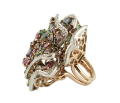 Rubyes Sapphires Emeralds Diamonds Rose and White Gold Ring
