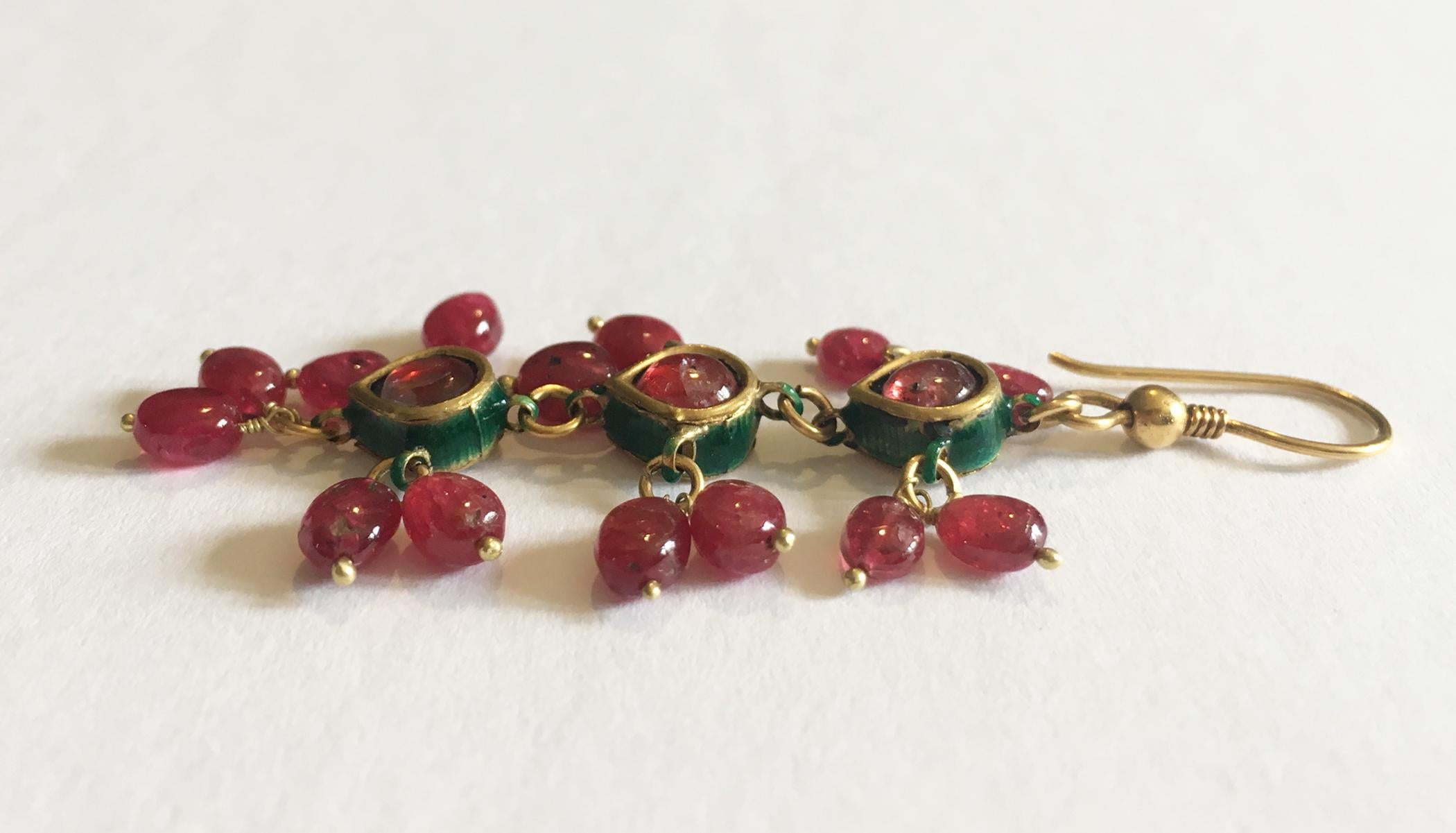 Women's Ruby, Gold and Diamond Kundan Dangle Earrings For Sale