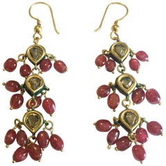 Ruby, Gold and Diamond Kundan Dangle Earrings