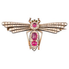 Rubys and Diamonds Antique French Dragonfly Brooch