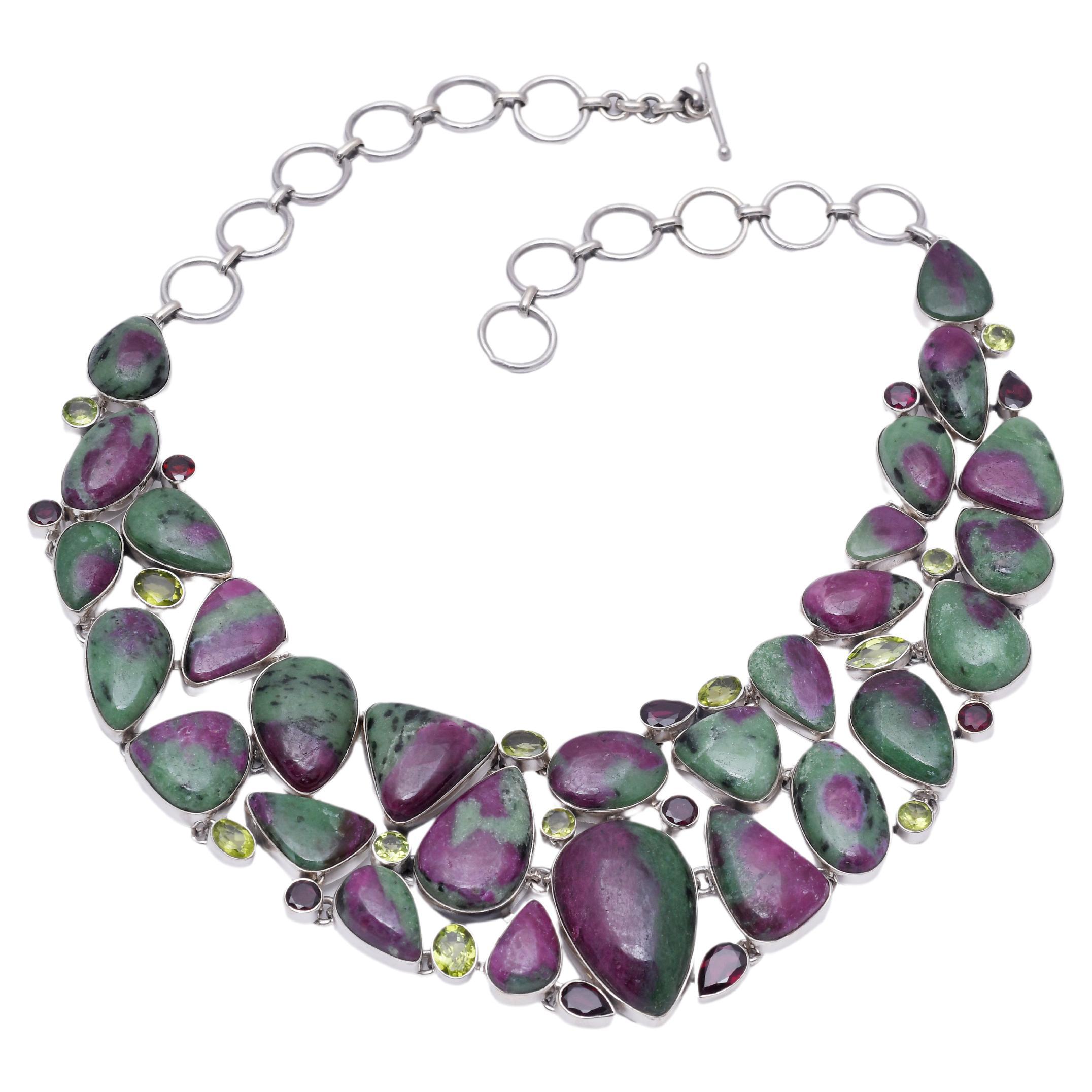Sterling Silver Garnet Chandelier Necklace For Sale at 1stDibs