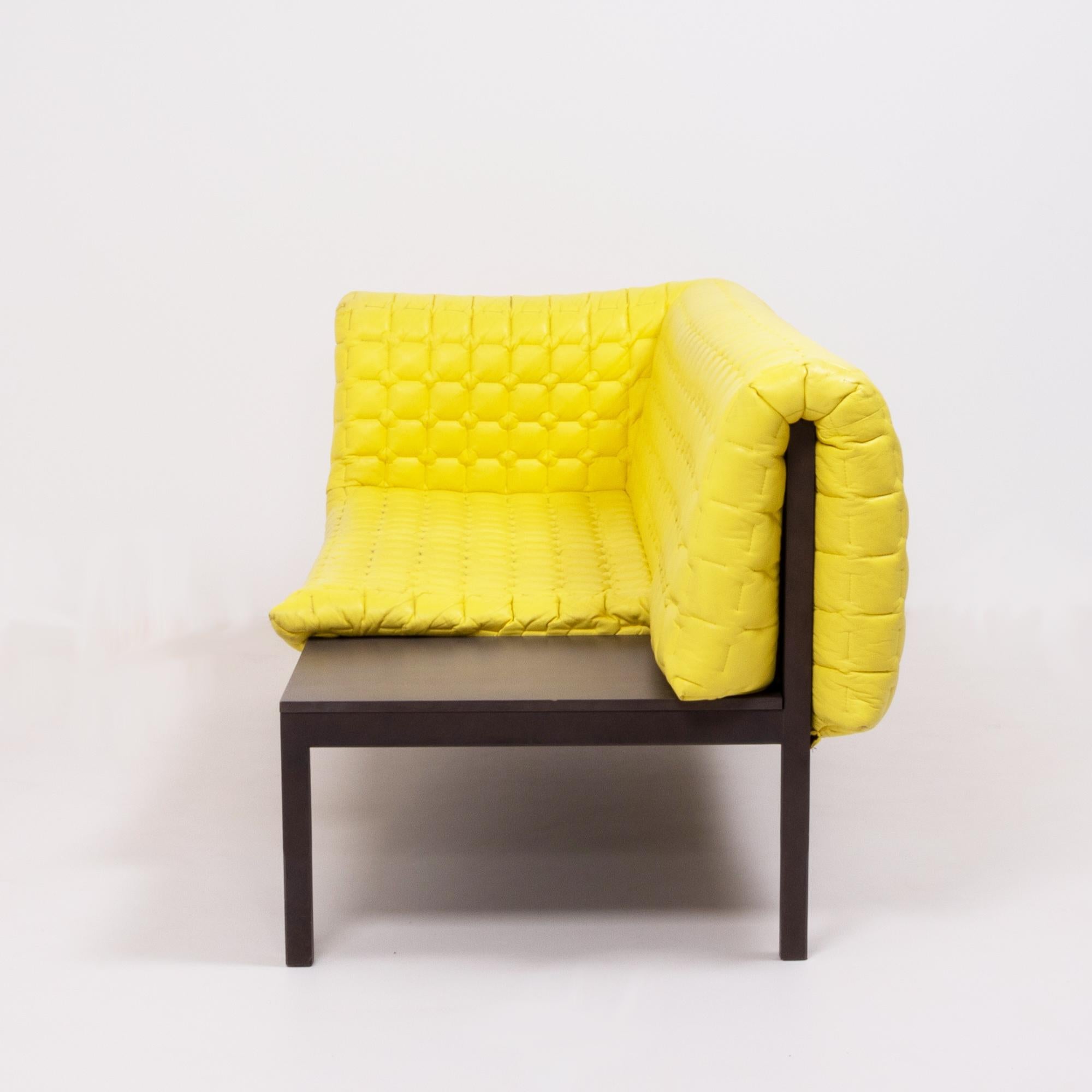 French Ruché Yellow Leather Sofa by Inga Sempé for Ligne Roset, 2010