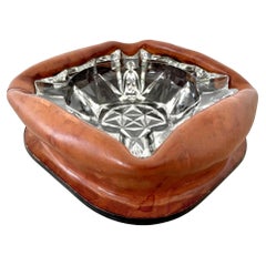 Ruched Leather and Glass Ashtray