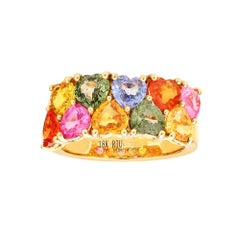 RUCHI Heart-Shaped Multi-Colored Sapphire & Diamonds Yellow Gold Ring